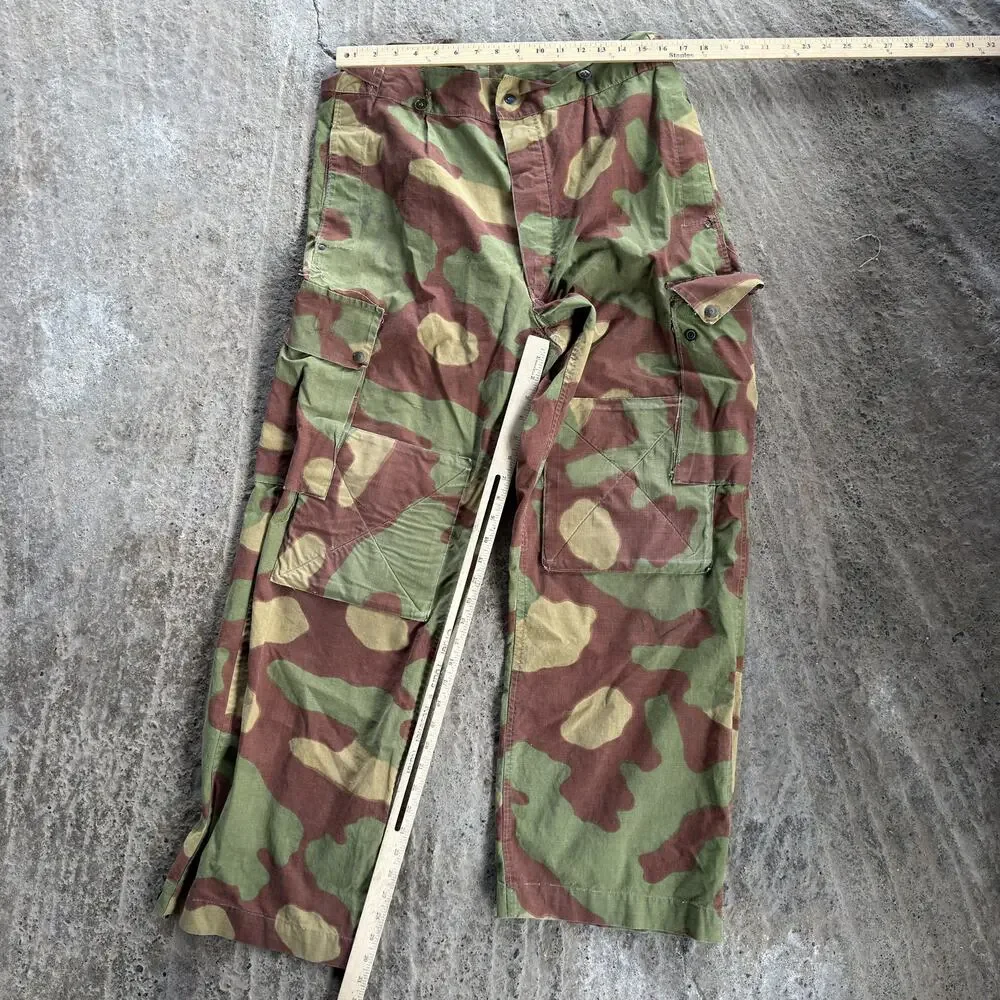 Vtg WWII Italian Camo Pants Military 34-38x31 Adjustable Telo Mimetico Frog Skin